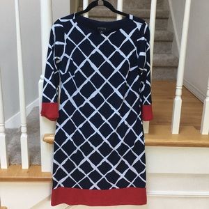 Navy and white patterned dress